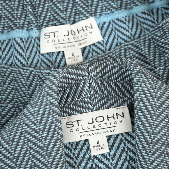 St. John Collection 2Pc Herringbone Jacket & Skirt Suit in Light Blue/Charcoal - Picture 13 of 13